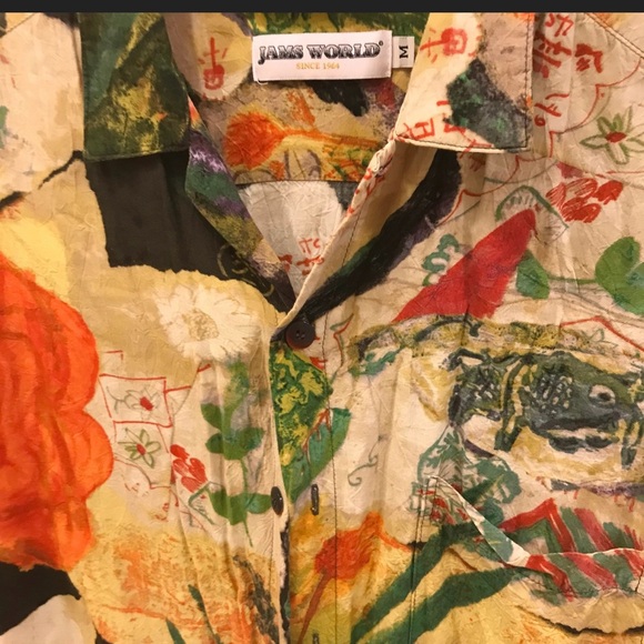 Vintage Jams world Aloha Hawaiian Ginseng Rayon Short Sleeve Button Up Shirt M - Picture 7 of 10